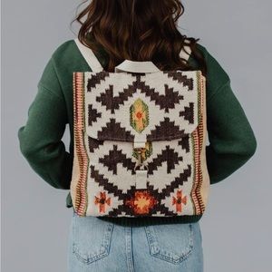 SOLD OUT Boho Aztec Print Carpet Bag Blanket Backpack Tribal Mexican Baja Wool